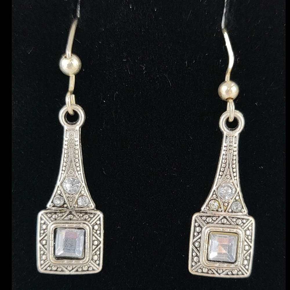 Silver Tone Earrings with Crystals